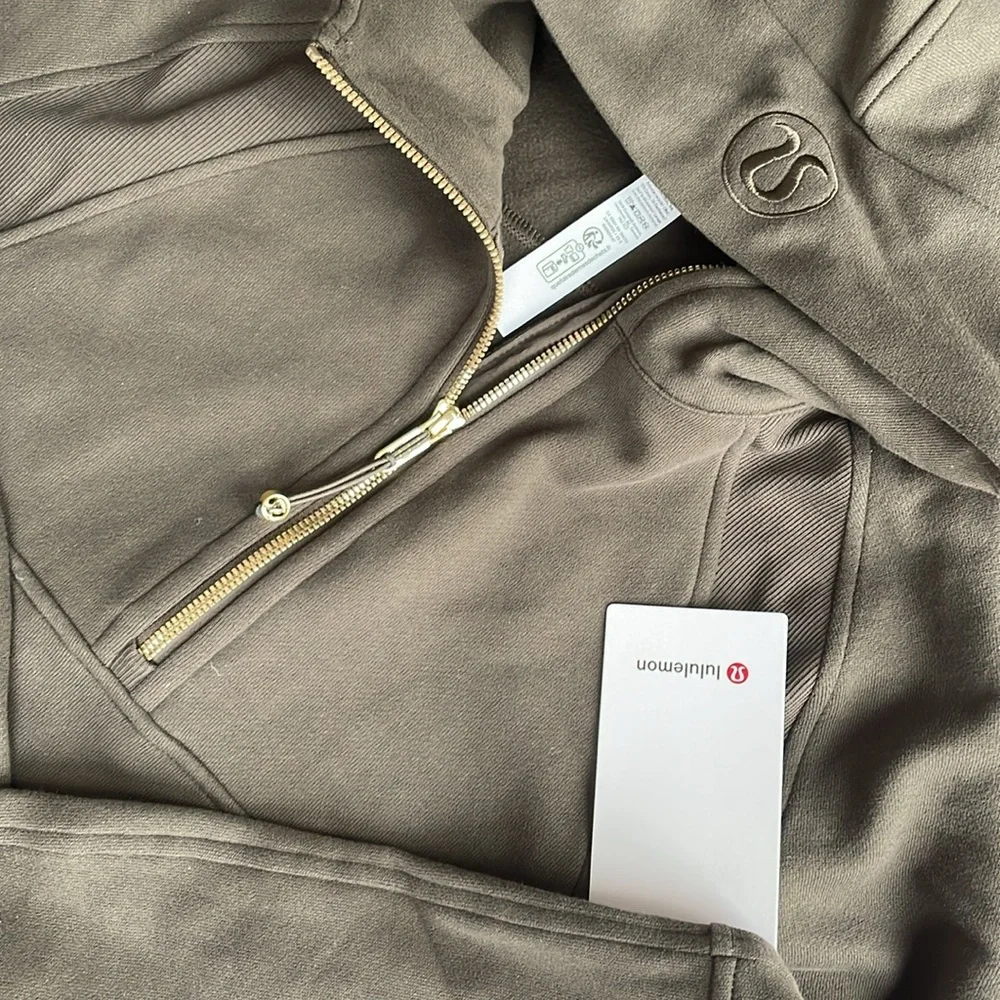 NWT Lululemon Scuba Oversized Half-Zip Hoodie - olive brown/ gold - M/L